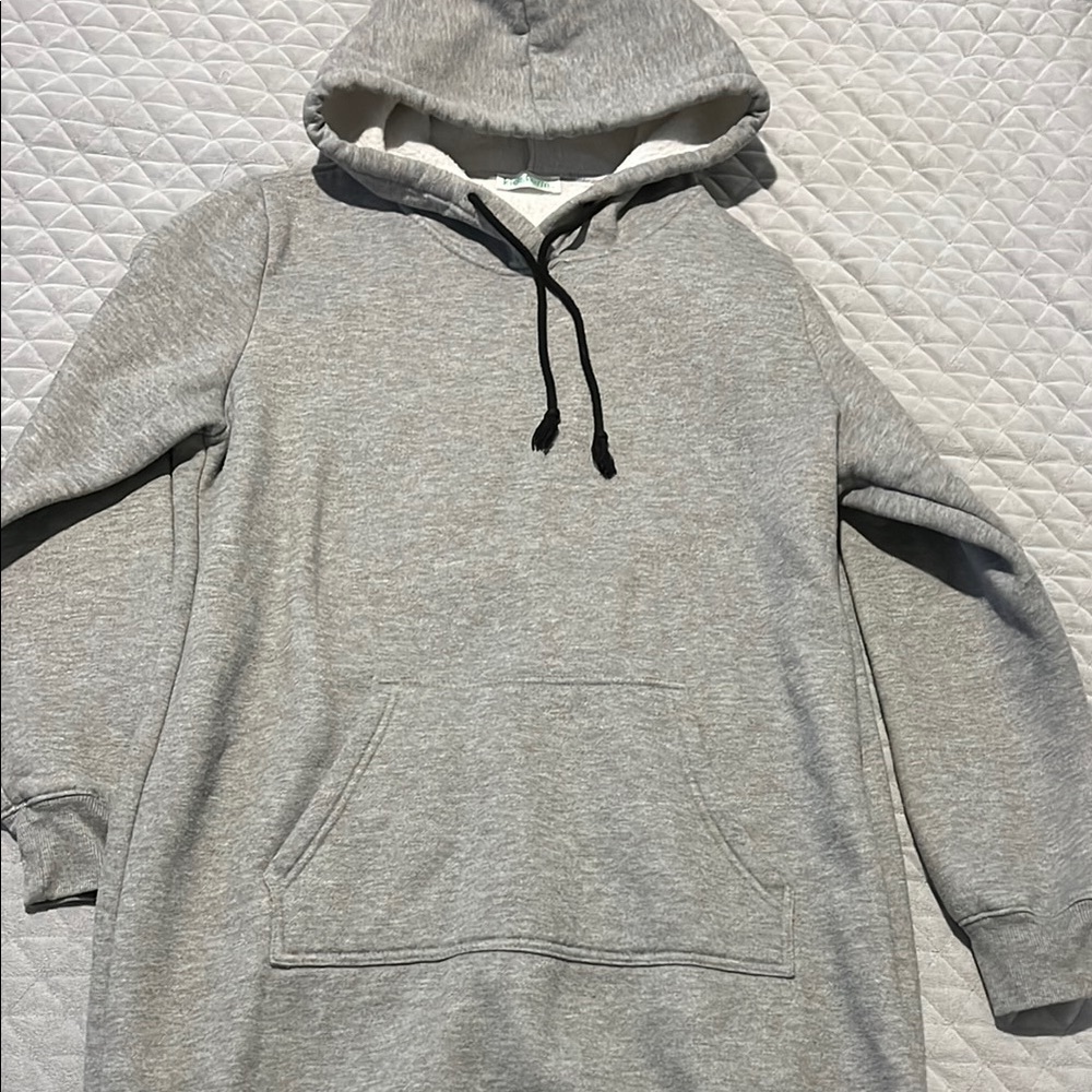 Light Gray Pullover Hoodie with Black Drawstrings